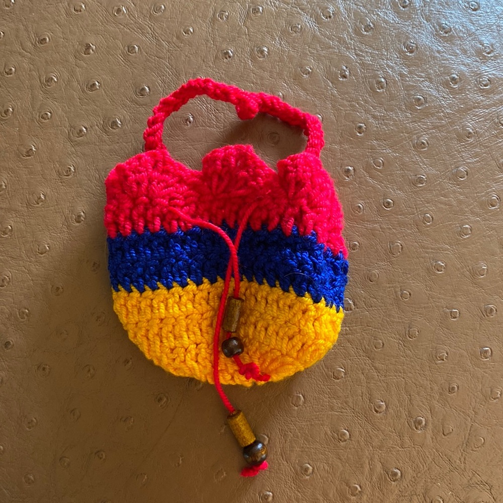 Small Multicolor Crochet Bag /Sack with Drawstring Handmade South America NEW